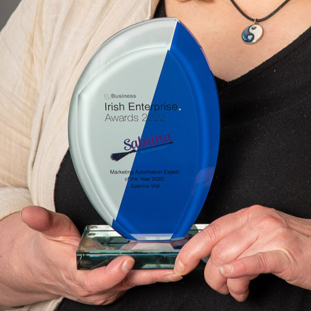 Sabrina Viot holding her Irish Enterprise Award 2022