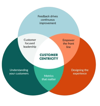 3 circles with intersections representing the customer centric experience